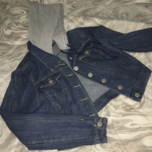 Jean jacket with fleece hood